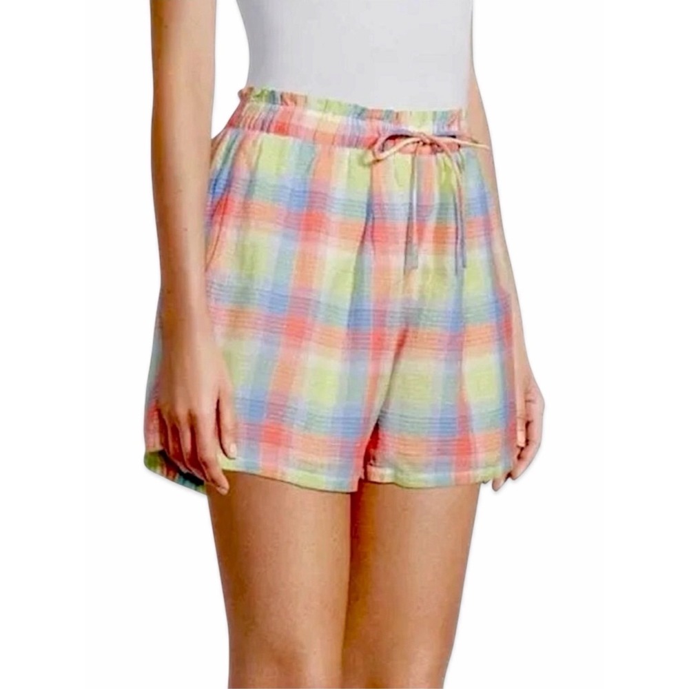 Johnny Was Delacey Plaid Paperbag Shorts Womens XL MultiColor Lined Cotton Artsy